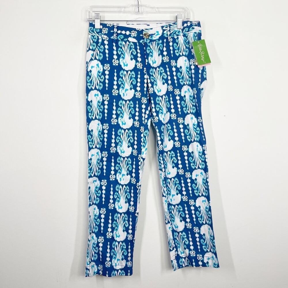 NWT‎ LILLY PULITZER | Cocoanut Walk Get in Line Blue White  Crop Pants Sz. 0 - Picture 2 of 5